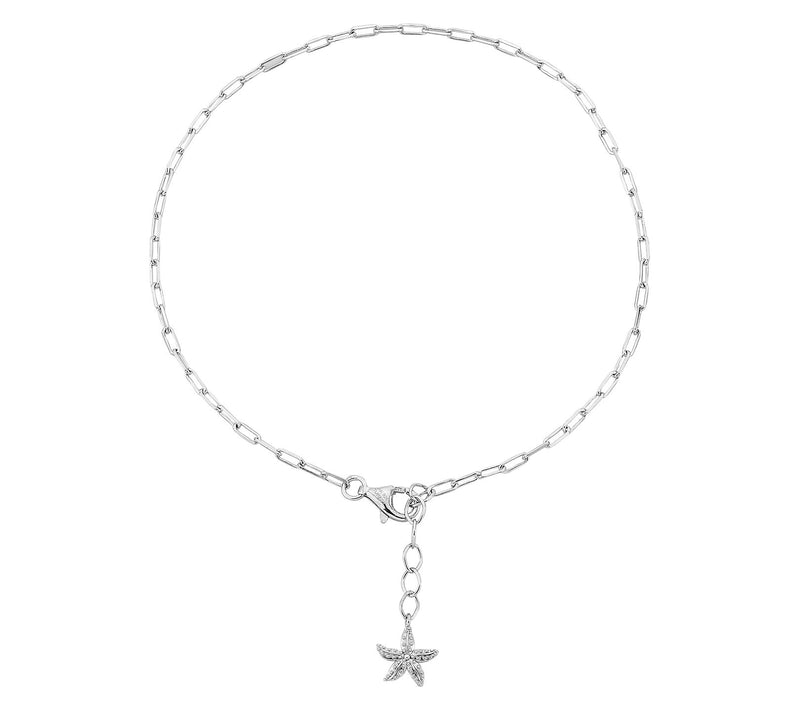 Silver Style Fish Paper Clip Chain Ankle Bracelet, Sterling — View 5