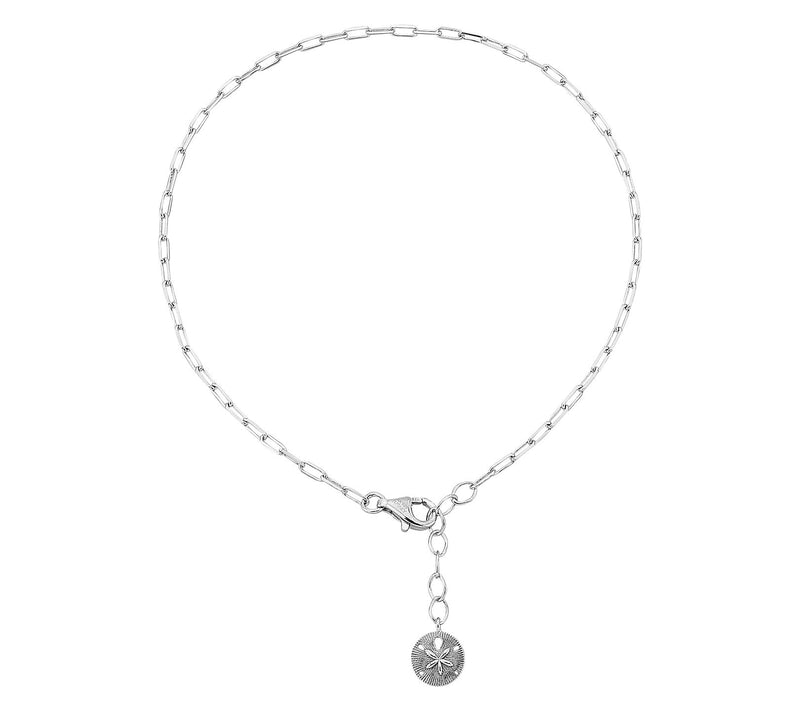 Silver Style Sand Dollar Paper Clip Ankle Bracelet, Sterling — Main view
