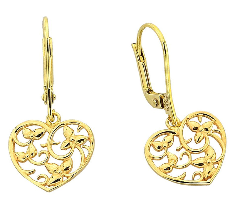 Silver Style Vine Heart Lever Back Earrings, Sterling — View 5