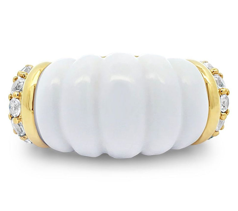 Ariva 18K Gold Clad Agate & White Topaz ChathamRing — View 2