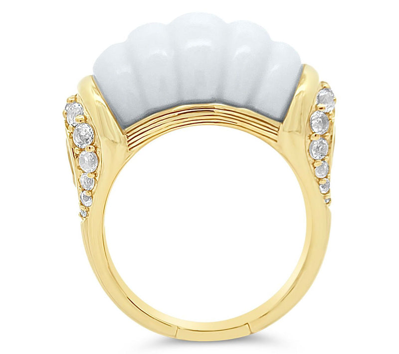 Ariva 18K Gold Clad Agate & White Topaz ChathamRing — View 3