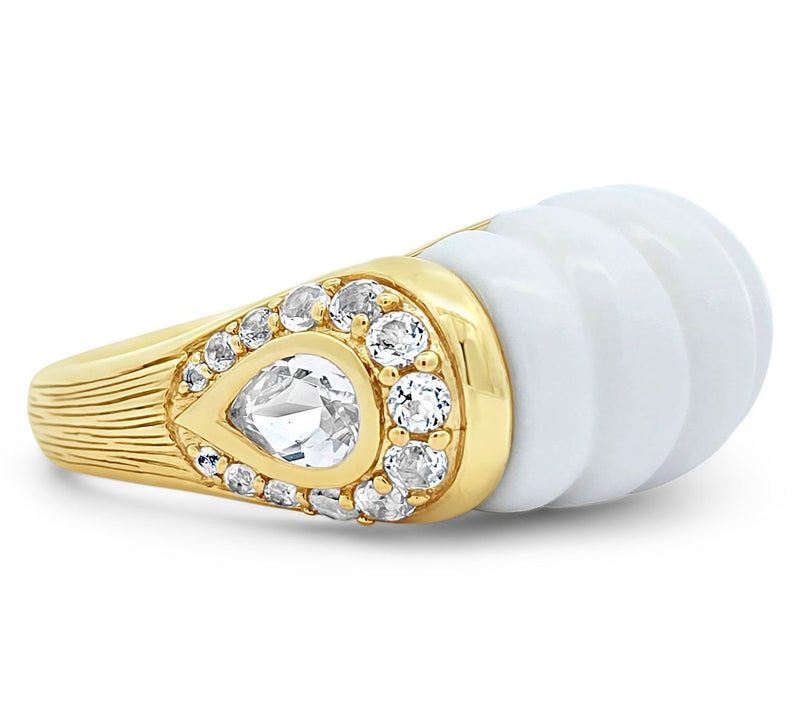 Ariva 18K Gold Clad Agate & White Topaz ChathamRing — Main view