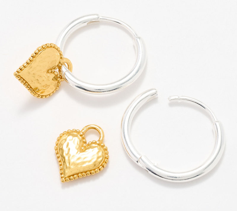 Or Paz Two-Tone Sterling Huggie Hoop Earrings with Charm — View 2