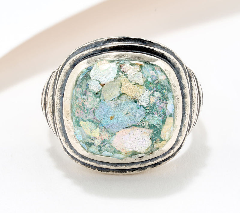 Or Paz Sterling Silver Cushion Cut Roman Glass Ring — View 2