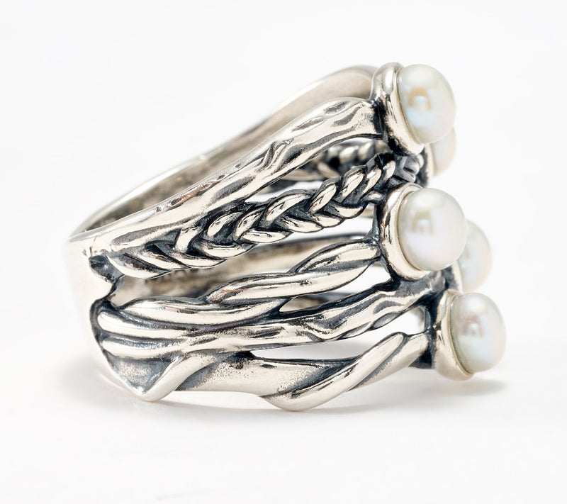 Or Paz Sterling Silver Cultured Fresh Water Pearl Multi-Row Ring — View 3