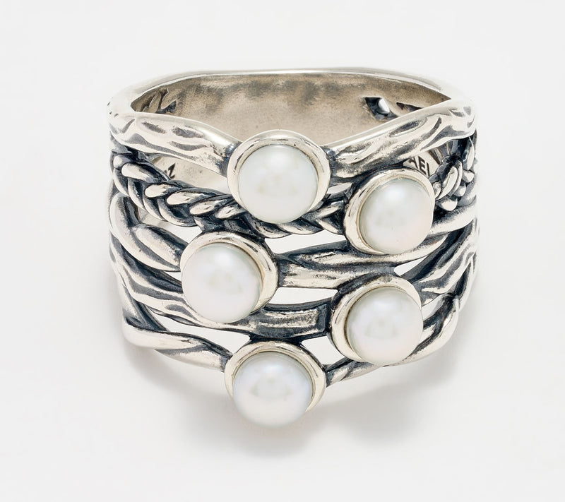 Or Paz Sterling Silver Cultured Fresh Water Pearl Multi-Row Ring — Main view