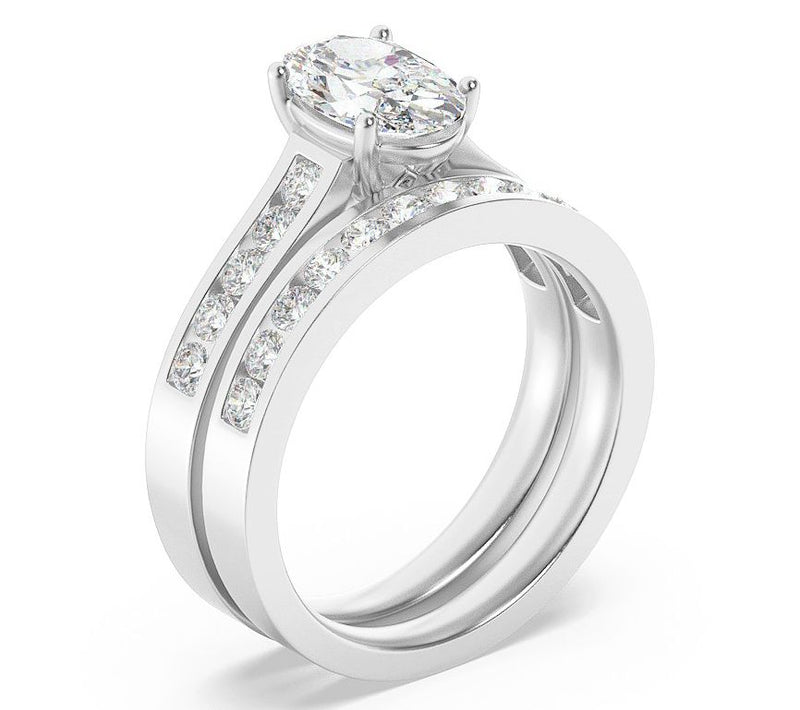 Fire Light Lab Grown Diamond Oval Cut Wedding R ing Set, 14K — View 2