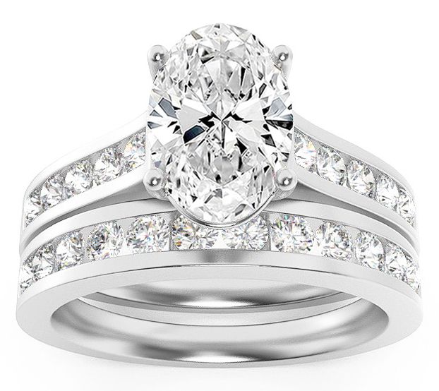 Fire Light Lab Grown Diamond Oval Cut Wedding R ing Set, 14K — View 6
