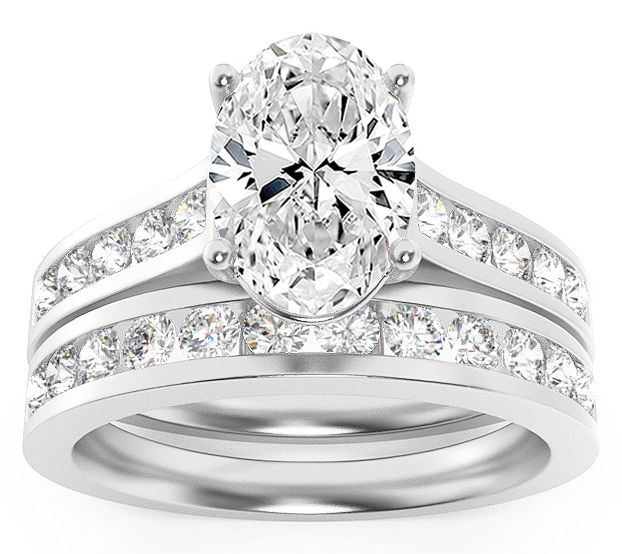 Fire Light Lab Grown Diamond Oval Cut Wedding R ing Set, 14K — Main view