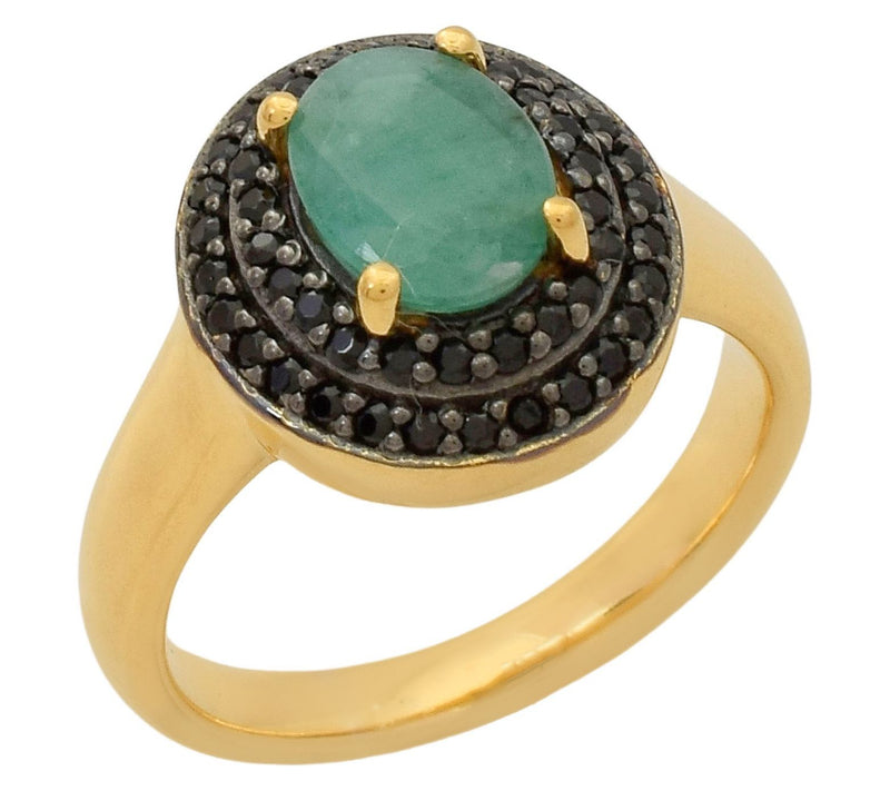 Affinity Gems Emerald & Black Spinel Halo Ring,14K Plated — View 8