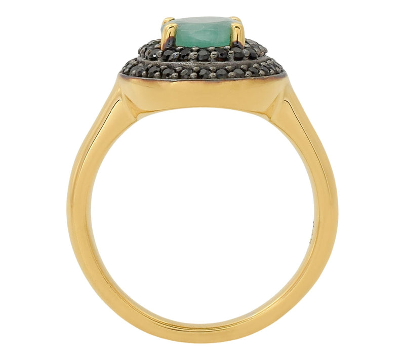Affinity Gems Emerald & Black Spinel Halo Ring,14K Plated — View 4