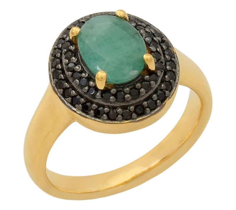 Affinity Gems Emerald & Black Spinel Halo Ring,14K Plated — Main view