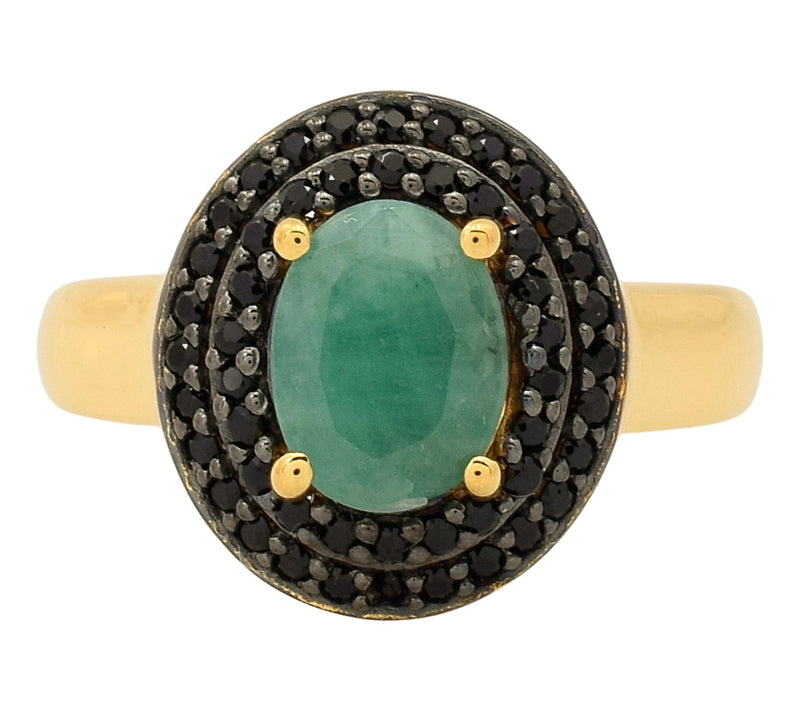 Affinity Gems Emerald & Black Spinel Halo Ring,14K Plated — View 2
