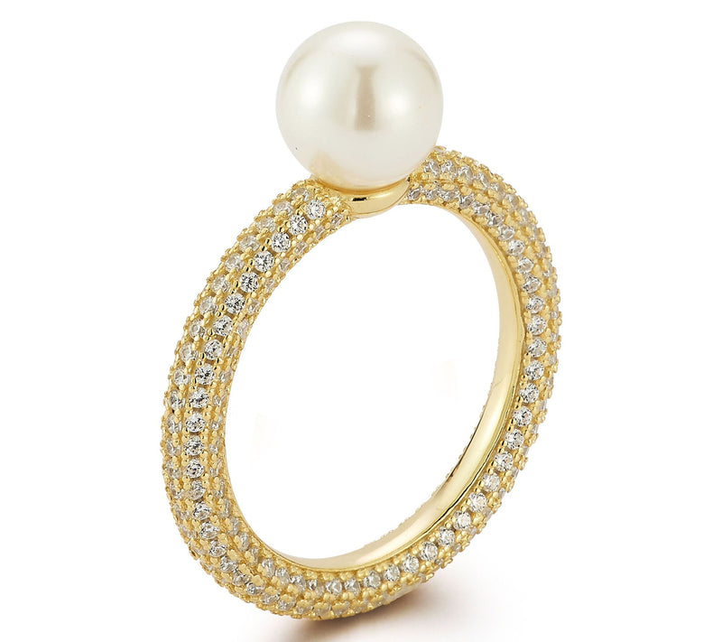 Rachel Zoe Cultured Pearl Pave Cocktail Ring, Sterling — View 2