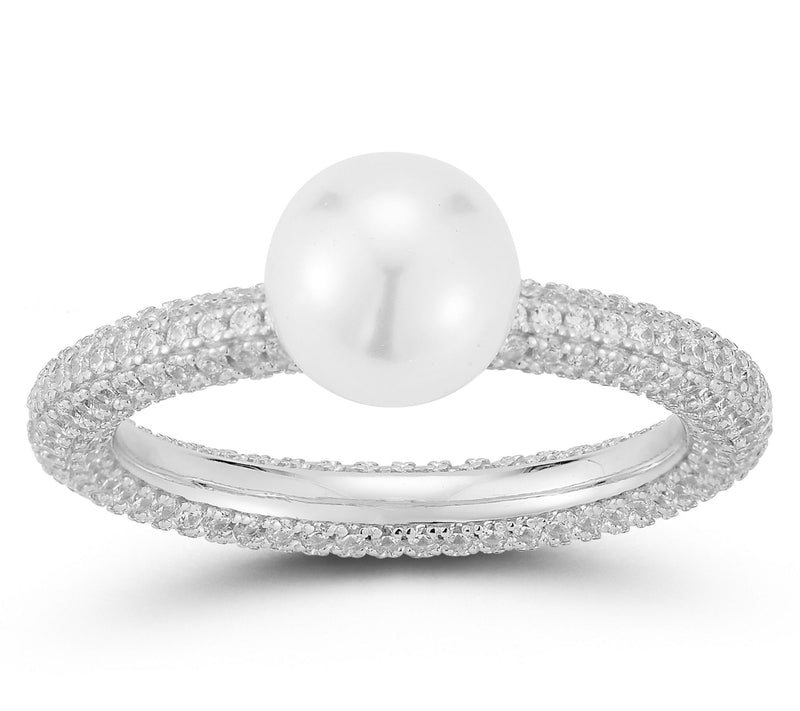 Rachel Zoe Cultured Pearl Pave Cocktail Ring, Sterling — View 8