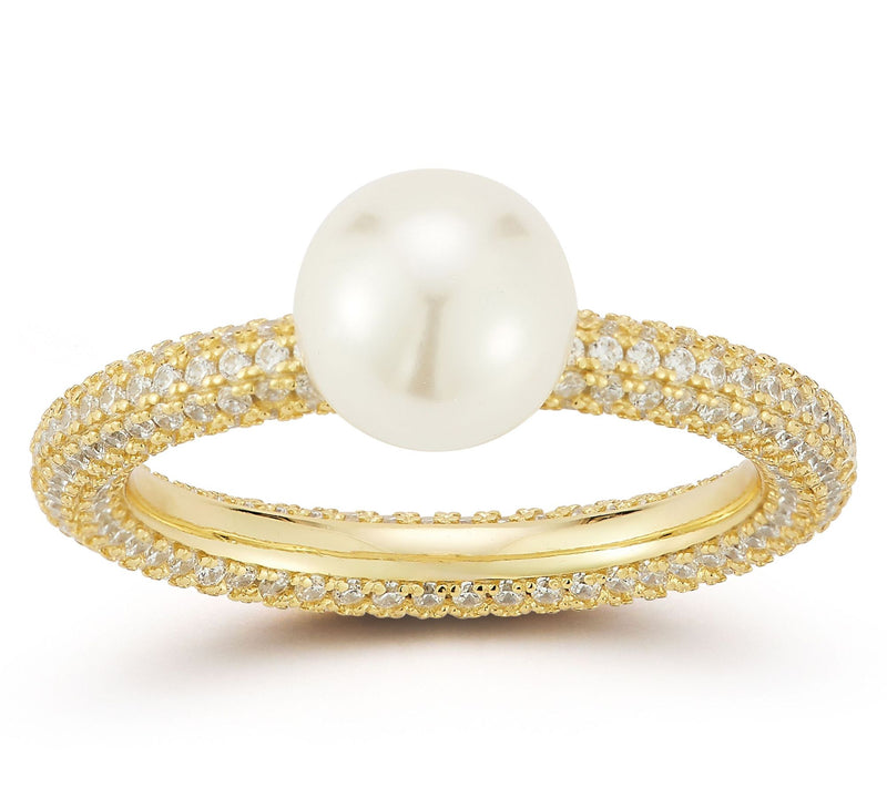 Rachel Zoe Cultured Pearl Pave Cocktail Ring, Sterling — View 9