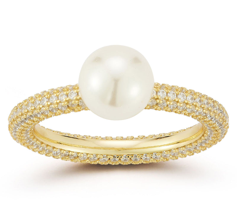 Rachel Zoe Cultured Pearl Pave Cocktail Ring, Sterling — Main view