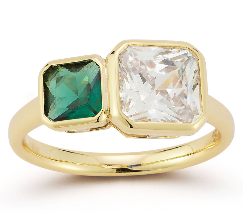 Rachel Zoe Duo Radiant Cut Ring, 14K Gold Plated — Main view