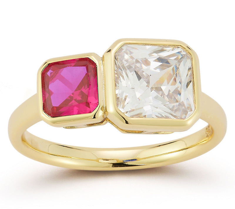 Rachel Zoe Duo Radiant Cut Ring, 14K Gold Plated — View 11