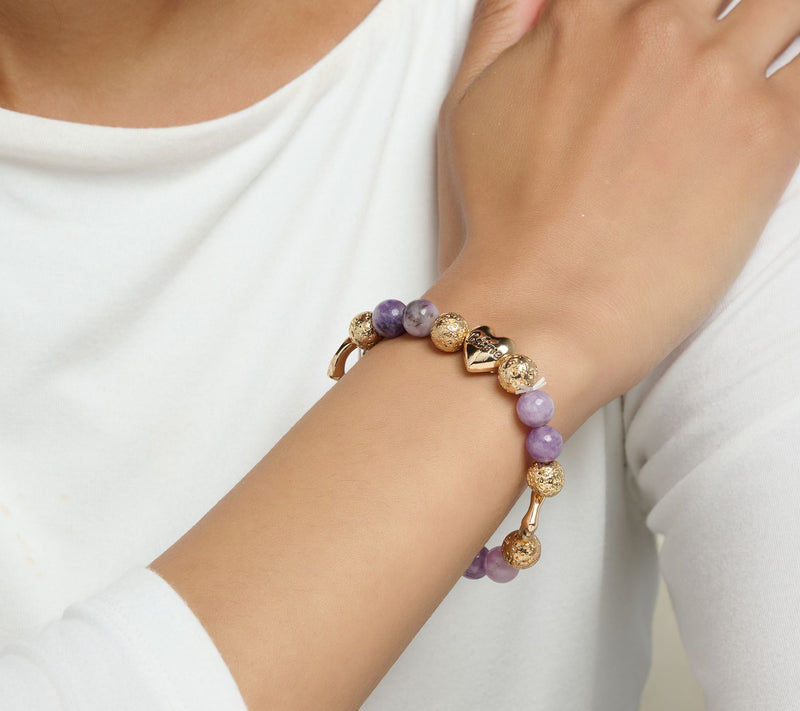 Zorbitz Set of 2 Lava & Gemstone Bead Heart Charm Bracelets — View 13