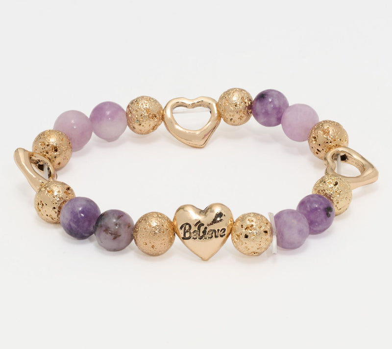 Zorbitz Set of 2 Lava & Gemstone Bead Heart Charm Bracelets — View 8