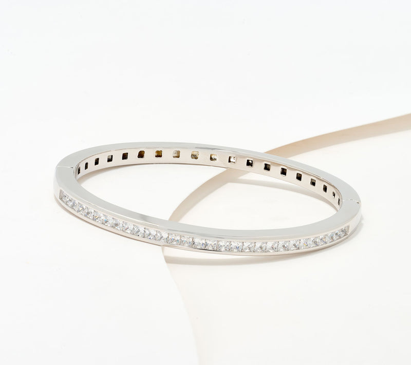 Diamonique Italia Hinged Bangle Bracelet, Sterling Silver — View 6