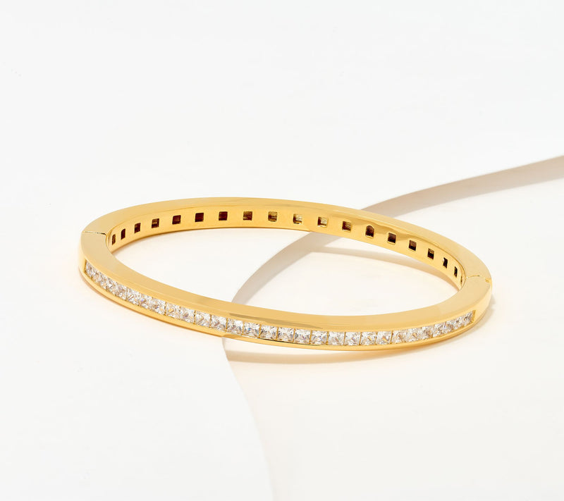Diamonique Italia Hinged Bangle Bracelet, Sterling Silver — Main view