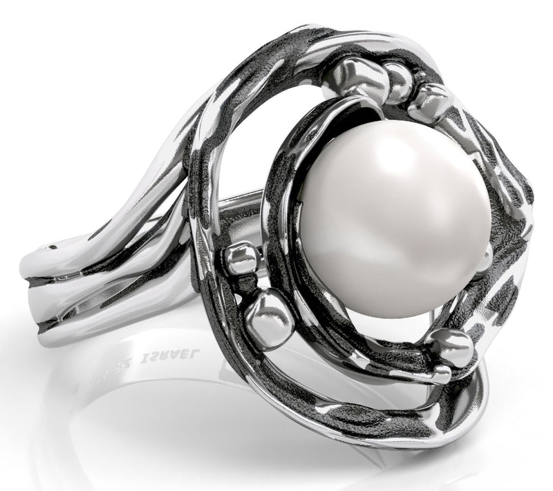 Or Paz Sterling Silver Cultured Pearl Rain DropDesign Ring — Main view
