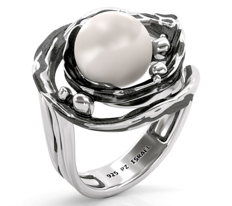 Or Paz Sterling Silver Cultured Pearl Rain DropDesign Ring — View 2
