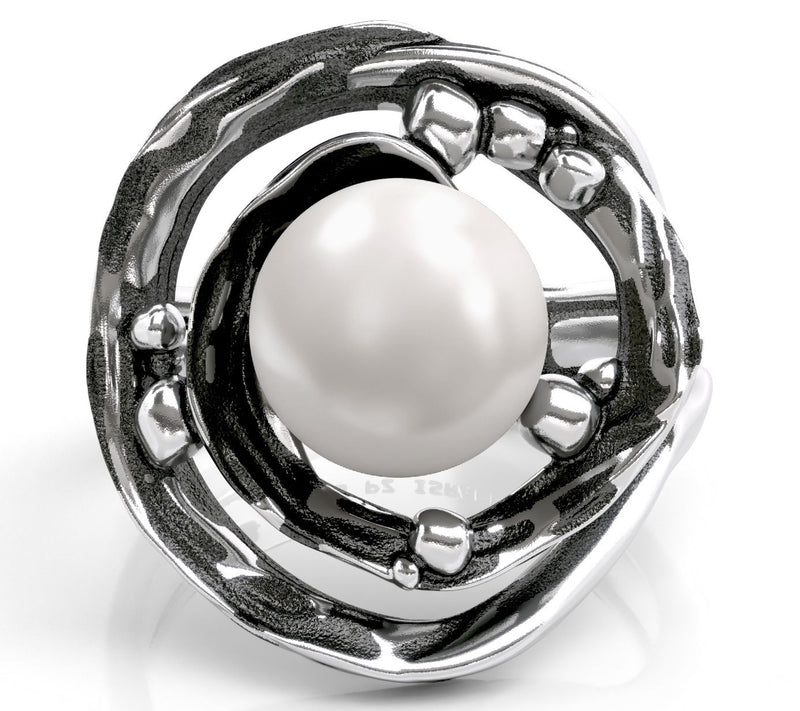Or Paz Sterling Silver Cultured Pearl Rain DropDesign Ring — View 3
