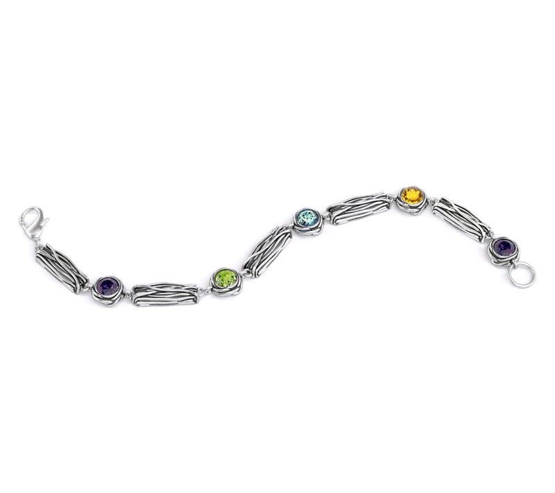 Or Paz Sterling Multi-Gemstone Textured StationBracelet — View 2