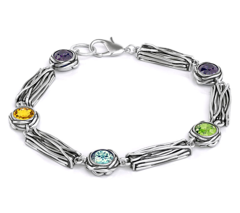 Or Paz Sterling Multi-Gemstone Textured StationBracelet — View 5