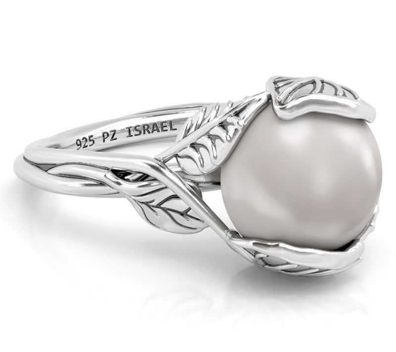 Or Paz Sterling Silver Cultured Pearl Leaf Design Ring — View 5