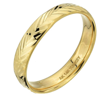 Adorna 14K Gold Chevron Design Diamond Cut Band Ring