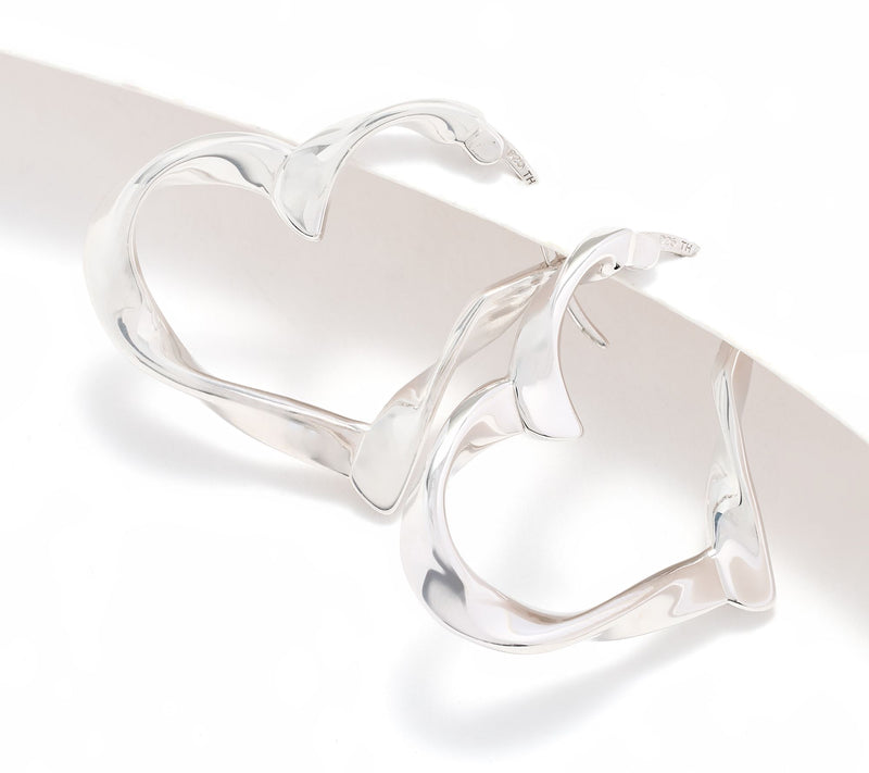 Christian James by Scott Grimes Sterling Silver 1" Ripple Heart Hoop Earrings — Main view
