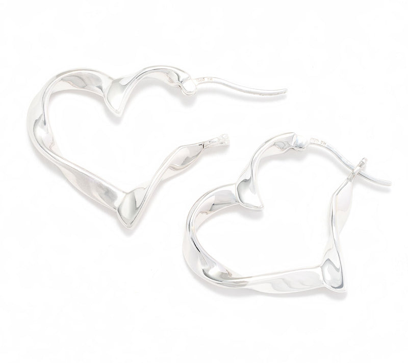 Christian James by Scott Grimes Sterling Silver 1" Ripple Heart Hoop Earrings — View 2