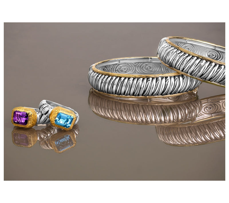 Christian James by Scott Grimes Two-Tone Bold Ripple Hinged Bangle, 44.2g — View 3