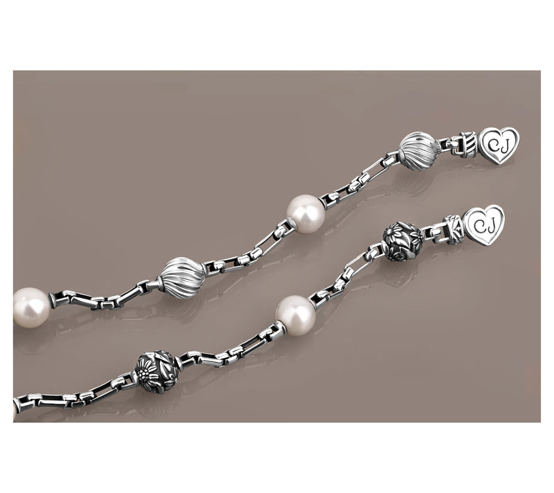 Christian James by Scott Grimes Sterling Silver Cultured Pearl Floral Bracelet — View 8