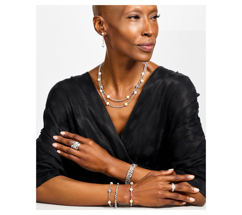 Christian James by Scott Grimes Sterling Silver Cultured Pearl Floral Bracelet — View 6