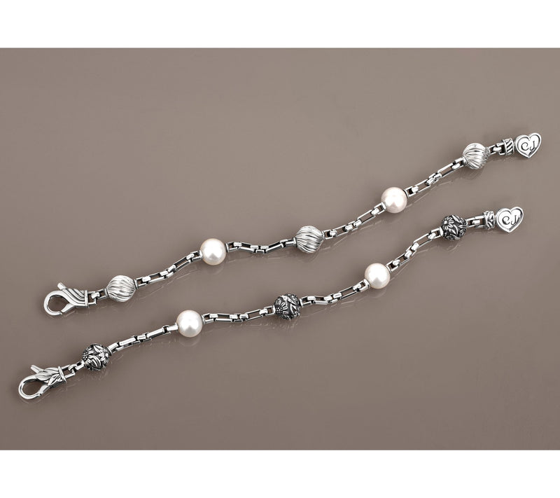 Christian James by Scott Grimes Sterling Silver Cultured Pearl Floral Bracelet — View 5