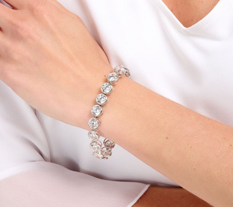 Diamonique Classics Round Bezel Set Tennis Bracelet, Sterl — View 10