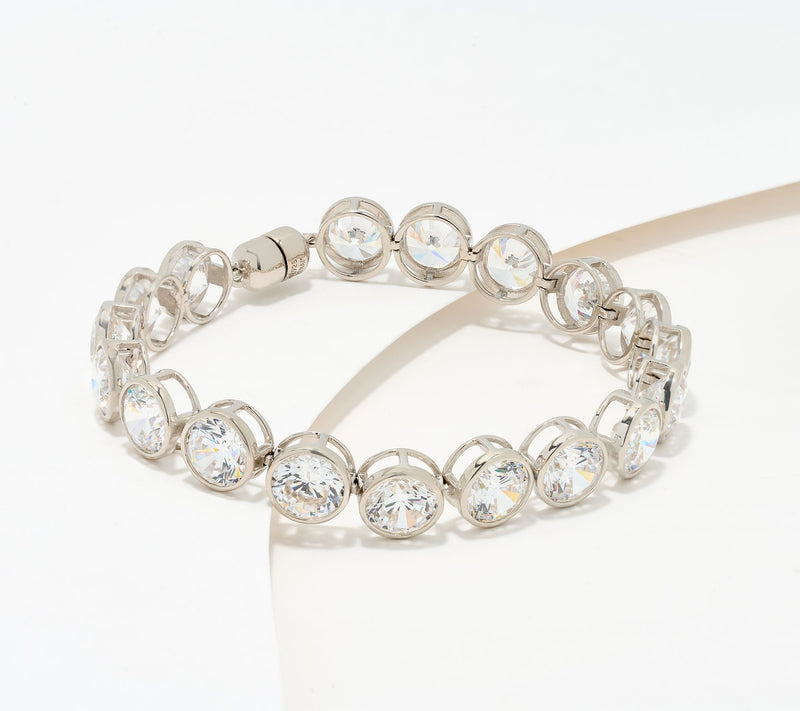 Diamonique Classics Round Bezel Set Tennis Bracelet, Sterl — View 3