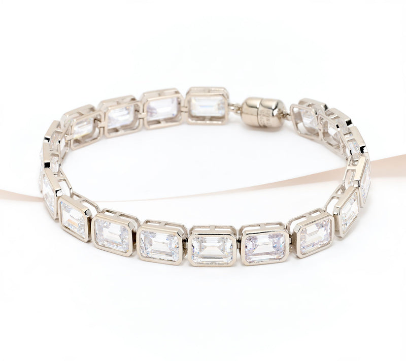 Diamonique Classics Emerald Bezel Set Tennis Bracelet, Sterl — View 6