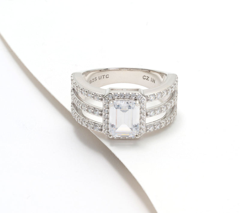 Diamonique x Kathy Levine Emerald Cut Timeless Ring, Sterling Silver — View 9