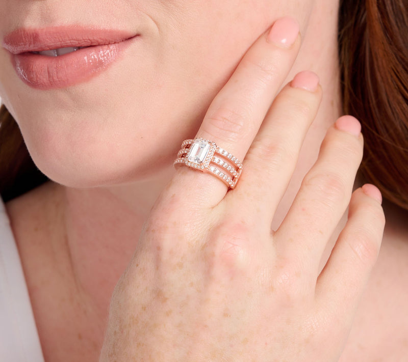 Diamonique x Kathy Levine Emerald Cut Timeless Ring, Sterling Silver — View 4