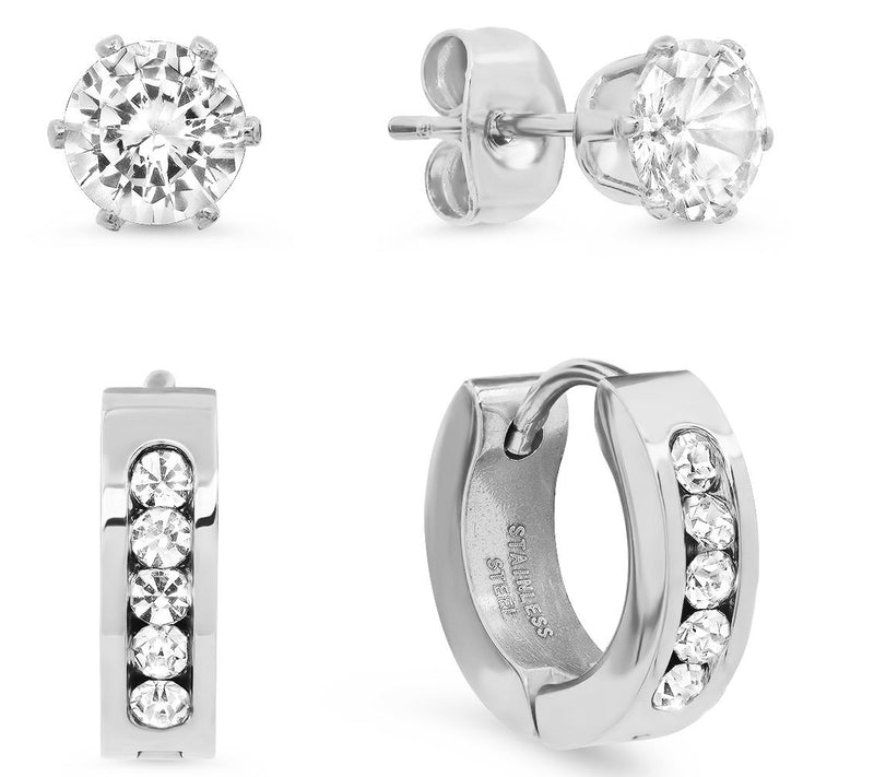 Steel By Design Stud & Huggie Hoop Earrings Set — View 3