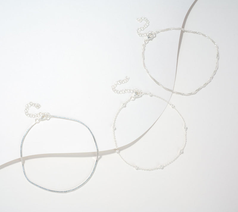 UltraFine 950 Silver Set of 3 9" + 2" Anklets — Main view