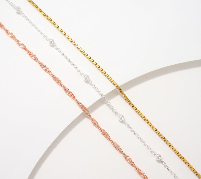 UltraFine 950 Silver Set of 3 9" + 2" Anklets — View 10