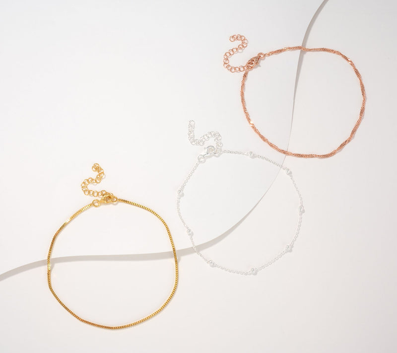 UltraFine 950 Silver Set of 3 9" + 2" Anklets — View 9