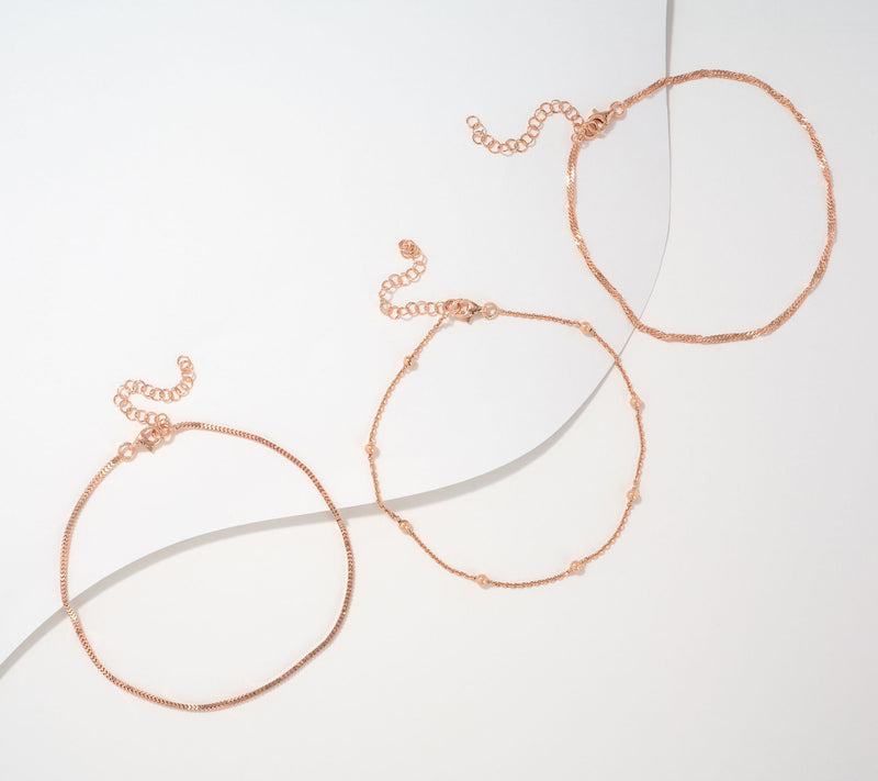 UltraFine 950 Silver Set of 3 9" + 2" Anklets — View 7